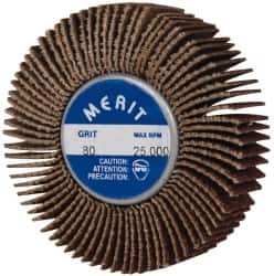 Merit Abrasives - 2" Diam x 1/2" Face Width, Medium Ceramic Alumina Coated Mounted Flap Wheel - 1/4-20 Threaded Mount, 80 Grit, Cloth Backing, 25,000 Max RPM - Benchmark Tooling