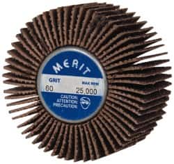 Merit Abrasives - 2" Diam x 1" Face Width, Medium Ceramic Alumina Coated Mounted Flap Wheel - 1/4-20 Threaded Mount, 60 Grit, Cloth Backing, 25,000 Max RPM - Benchmark Tooling