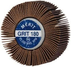 Merit Abrasives - 2" Diam x 1" Face Width, Very Fine Ceramic Alumina Coated Mounted Flap Wheel - 1/4-20 Threaded Mount, 180 Grit, Cloth Backing, 25,000 Max RPM - Benchmark Tooling