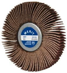 Merit Abrasives - 3" Diam x 1/2" Face Width, Very Fine Ceramic Alumina Coated Mounted Flap Wheel - 1/4-20 Threaded Mount, 180 Grit, Cloth Backing, 20,000 Max RPM - Benchmark Tooling