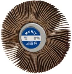 Merit Abrasives - 3" Diam x 1/2" Face Width, Medium Ceramic Alumina Coated Mounted Flap Wheel - 1/4-20 Threaded Mount, 80 Grit, Cloth Backing, 20,000 Max RPM - Benchmark Tooling