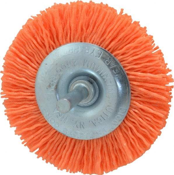 Dico - 3" OD, 1/4" Shank Diam, Crimped Nylon Wheel Brush - 3/8" Face Width - Benchmark Tooling