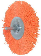 Dico - 4" OD, 1/4" Shank Diam, Crimped Nylon Wheel Brush - 3/8" Face Width - Benchmark Tooling