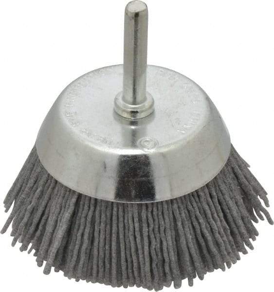 Dico - 2-1/2" Diam, 1/4" Shank Diam, Nylon Fill Cup Brush - Aluminum Oxide Abrasive Material, 0.05 Wire Diam - Benchmark Tooling