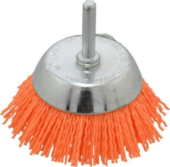 Dico - 2-1/2" Diam, 1/4" Shank Diam, Nylon Fill Cup Brush - Aluminum Oxide Abrasive Material, 0.04 Wire Diam - Benchmark Tooling