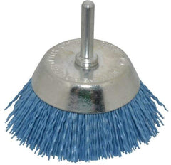 Dico - 2-1/2" Diam, 1/4" Shank Diam, Nylon Fill Cup Brush - Aluminum Oxide Abrasive Material, 0.03 Wire Diam - Benchmark Tooling