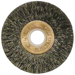 Anderson - 2" OD, 1/2" Arbor Hole, Crimped Steel Wheel Brush - 1/4" Face Width, 1/2" Trim Length, 0.006" Filament Diam, 20,000 RPM - Benchmark Tooling