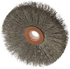 Anderson - 3" OD, 1/2" Arbor Hole, Crimped Stainless Steel Wheel Brush - 1/4" Face Width, 1" Trim Length, 0.006" Filament Diam, 20,000 RPM - Benchmark Tooling