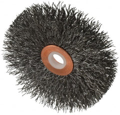 Anderson - 3" OD, 1/2" Arbor Hole, Crimped Steel Wheel Brush - 1/4" Face Width, 1" Trim Length, 0.0118" Filament Diam, 20,000 RPM - Benchmark Tooling