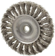 Anderson - 4" OD, 1/2" Arbor Hole, Knotted Stainless Steel Wheel Brush - 1/2" Face Width, 1" Trim Length, 0.014" Filament Diam, 20,000 RPM - Benchmark Tooling