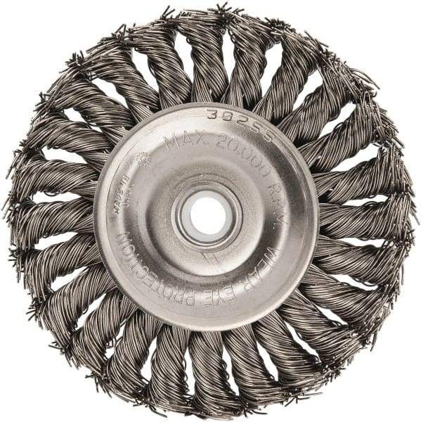 Anderson - 4" OD, 1/2" Arbor Hole, Knotted Stainless Steel Wheel Brush - 1/2" Face Width, 1" Trim Length, 0.02" Filament Diam, 20,000 RPM - Benchmark Tooling