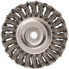 Anderson - 4" OD, 1/2" Arbor Hole, Knotted Stainless Steel Wheel Brush - 1/2" Face Width, 1" Trim Length, 0.02" Filament Diam, 20,000 RPM - Benchmark Tooling