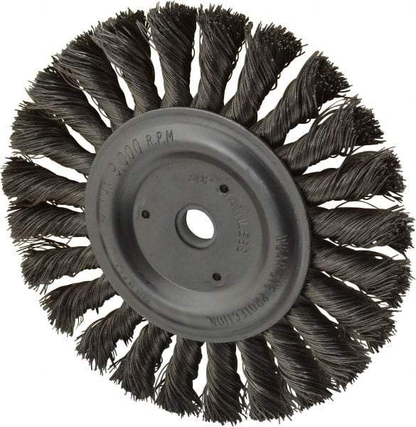 Anderson - 6" OD, 1/2" Arbor Hole, Knotted Stainless Steel Wheel Brush - 1/2" Face Width, 1-7/16" Trim Length, 0.016" Filament Diam, 9,000 RPM - Benchmark Tooling