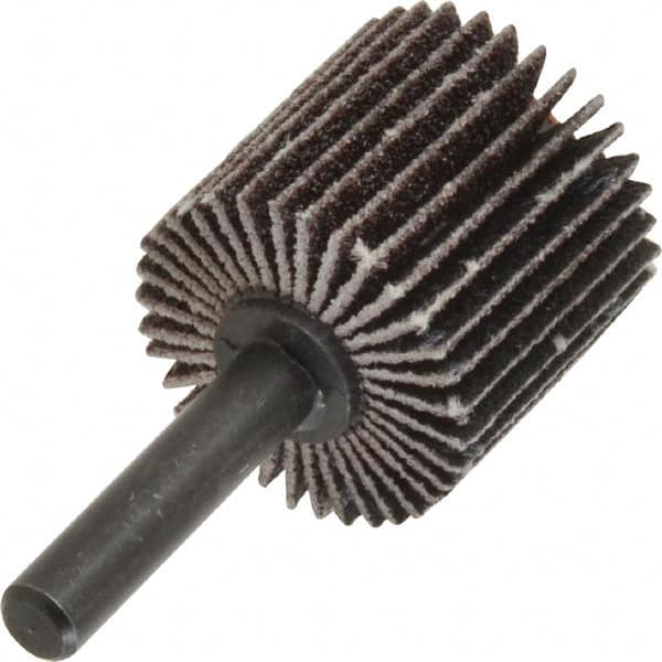 Standard Abrasives - 1" Diam x 1" Face Width, Medium Aluminum Oxide Coated Mounted Flap Wheel - 1/4" Shank Mount, 60 Grit, X Weighted Backing, 30,000 Max RPM - Benchmark Tooling