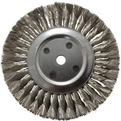 Anderson - 8" OD, 5/8" Arbor Hole, Knotted Stainless Steel Wheel Brush - 5/8" Face Width, 1-3/4" Trim Length, 0.012" Filament Diam, 6,000 RPM - Benchmark Tooling