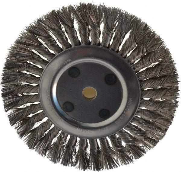 Anderson - 8" OD, 5/8" Arbor Hole, Knotted Stainless Steel Wheel Brush - 5/8" Face Width, 1-3/4" Trim Length, 0.016" Filament Diam, 6,000 RPM - Benchmark Tooling