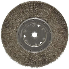 Anderson - 8" OD, 5/8" Arbor Hole, Crimped Stainless Steel Wheel Brush - 1/2" Face Width, 1-13/16" Trim Length, 0.0104" Filament Diam, 4,500 RPM - Benchmark Tooling