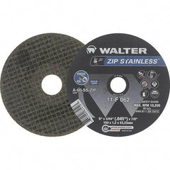 WALTER Surface Technologies - 6" Aluminum Oxide Cutoff Wheel - 3/64" Thick, 7/8" Arbor, 10,200 Max RPM, Use with Die Grinders - Benchmark Tooling