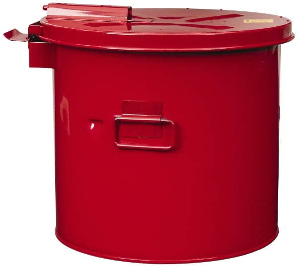 Justrite - 3.5 Gallon Capacity, Coated Steel, Red Wash Tank - 13 Inch High x 13-3/4 Inch Diameter, Includes Basket - Benchmark Tooling