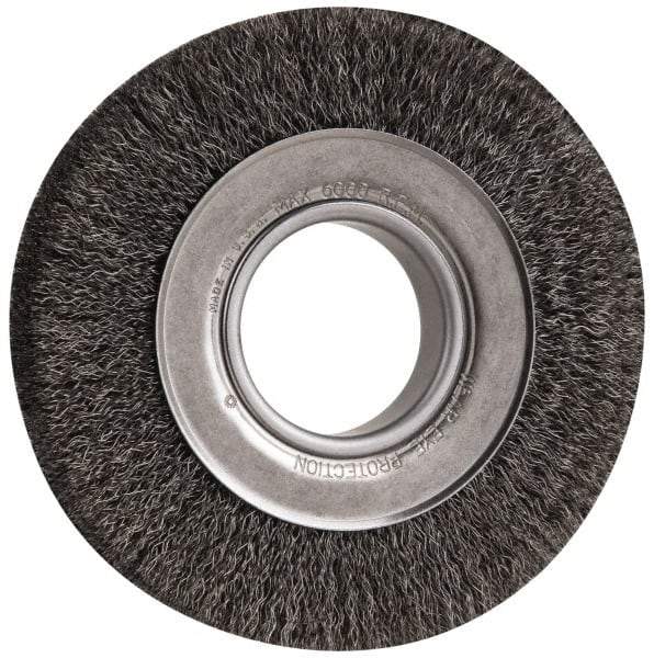 Anderson - 6" OD, 2" Arbor Hole, Crimped Steel Wheel Brush - 1" Face Width, 1-1/8" Trim Length, 0.0118" Filament Diam, 6,000 RPM - Benchmark Tooling