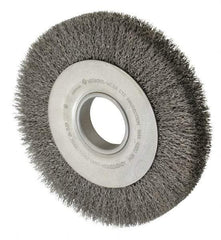 Anderson - 8" OD, 2" Arbor Hole, Crimped Steel Wheel Brush - 1-1/8" Face Width, 1-1/2" Trim Length, 0.014" Filament Diam, 4,500 RPM - Benchmark Tooling