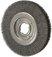 Anderson - 10" OD, 2" Arbor Hole, Crimped Steel Wheel Brush - 1-1/4" Face Width, 2" Trim Length, 0.0118" Filament Diam, 3,600 RPM - Benchmark Tooling