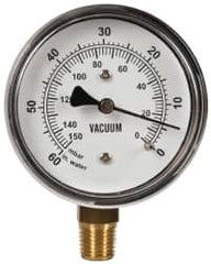 Gast - 1/4" NPT Vacuum Gauge - 0-60 psi Pressure, 0-150 Millibars - Benchmark Tooling