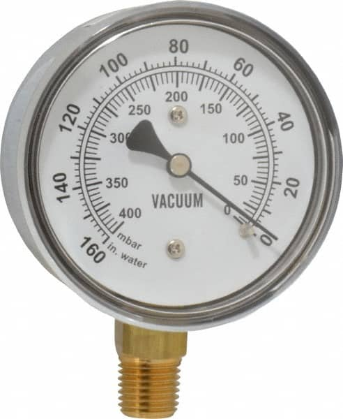 Gast - 1/4" NPT Vacuum Gauge - 0-60 psi Pressure, 0-400 Millibars - Benchmark Tooling