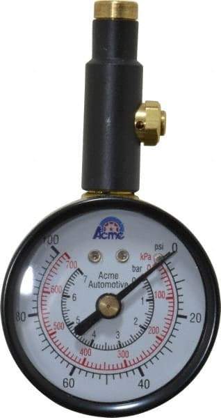 Acme - 0 to 100 psi Dial Straight Tire Pressure Gauge - Closed Check - Benchmark Tooling