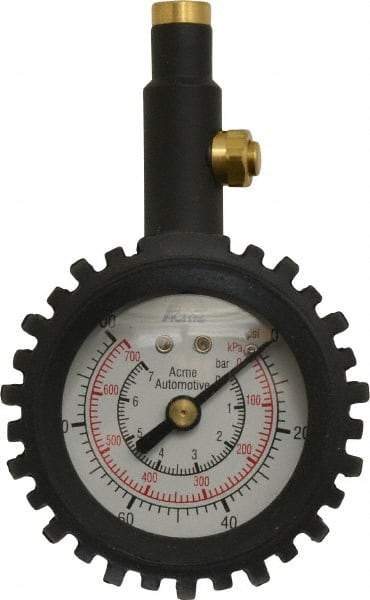 Acme - 0 to 100 psi Dial Straight Tire Pressure Gauge - Closed Check - Benchmark Tooling