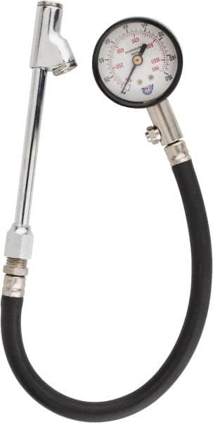 Acme - 0 to 160 psi Dial Straight Dual Tire Pressure Gauge - Closed Check, 12' Hose Length - Benchmark Tooling