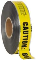 Presco - Caution: Buried Gas Line Below, Detectable Underground Tape - 1,000 Ft. Long x 2 Inch Wide Roll, Polyethylene on Aluminum, 5 mil Thick, Black and Yellow - Benchmark Tooling