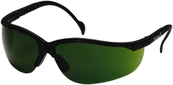 PYRAMEX - Green Lenses, Framed Safety Glasses - Scratch Resistant, Black Nylon Frame, Adjustable Temples, Size Universal, Wrap Around - Benchmark Tooling