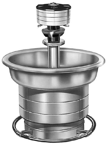 Bradley - Circular, Foot-Controlled, Internal Drain, 36" Diam, 3 Person Capacity, Stainless Steel, Wash Fountain - 2 GPM, 9" Bowl Depth, 28" High, 304 Material Grade - Benchmark Tooling