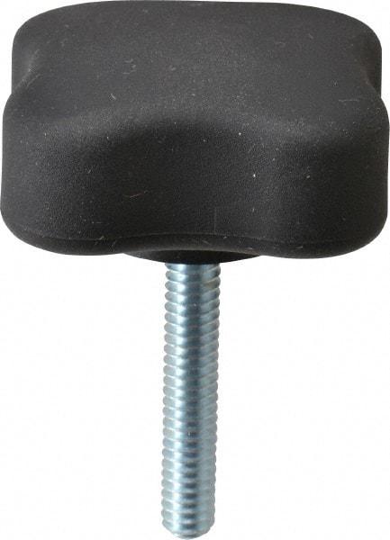 Gibraltar - 1.99" Head Diam, 4 Point Lobed Knob - 1/4-20 Stem, Thermoplastic Elastomer, Black - Benchmark Tooling