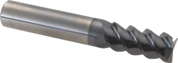 Accupro - 7/16", 1" LOC, 7/16" Shank Diam, 2-3/4" OAL, 3 Flute, Solid Carbide Square End Mill - Single End, AlTiN Finish, Spiral Flute, 60° Helix, Centercutting, Right Hand Cut, Right Hand Flute - Benchmark Tooling