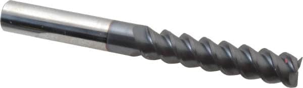 Accupro - 7/16", 2" LOC, 7/16" Shank Diam, 4" OAL, 3 Flute, Solid Carbide Square End Mill - Single End, AlTiN Finish, Spiral Flute, 60° Helix, Centercutting, Right Hand Cut, Right Hand Flute - Benchmark Tooling