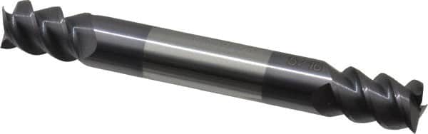 Accupro - 5/16", 7/16" LOC, 5/16" Shank Diam, 2-1/2" OAL, 3 Flute, Solid Carbide Square End Mill - Double End, AlTiN Finish, Spiral Flute, 60° Helix, Centercutting, Right Hand Cut, Right Hand Flute - Benchmark Tooling