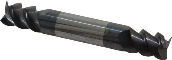 Accupro - 3/8", 1/2" LOC, 3/8" Shank Diam, 2-1/2" OAL, 3 Flute, Solid Carbide Square End Mill - Double End, AlTiN Finish, Spiral Flute, 60° Helix, Centercutting, Right Hand Cut, Right Hand Flute - Benchmark Tooling