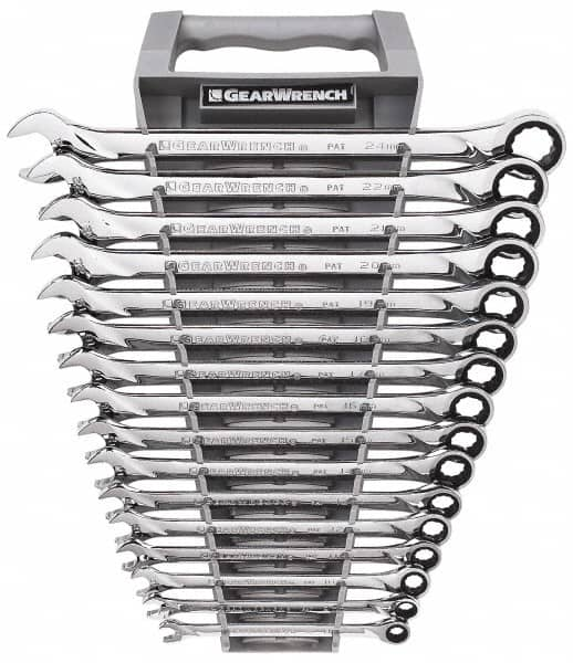 GearWrench - 16 Piece, 8mm to 24mm, 12 Point Combination Wrench Set - Metric Measurement Standard, Chrome Finish, Comes in Tray - Benchmark Tooling