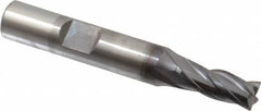 OSG - 9/32", 11/16" LOC, 3/8" Shank Diam, 2-1/2" OAL, 4 Flute, Vanadium High Speed Steel Square End Mill - Single End, TiCN Finish, Spiral Flute, 30° Helix, Centercutting, Right Hand Cut, Right Hand Flute, Series 574 - Benchmark Tooling