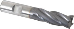 OSG - 11/16", 1-5/8" LOC, 5/8" Shank Diam, 3-3/4" OAL, 4 Flute, Vanadium High Speed Steel Square End Mill - Single End, TiCN Finish, Spiral Flute, 30° Helix, Centercutting, Right Hand Cut, Right Hand Flute, Series 574 - Benchmark Tooling