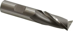 OSG - 11/16", 1-5/16" LOC, 5/8" Shank Diam, 3-7/16" OAL, 2 Flute, Vanadium High Speed Steel Square End Mill - Single End, Uncoated, Spiral Flute, 30° Helix, Centercutting, Right Hand Cut, Right Hand Flute, Series 573 - Benchmark Tooling