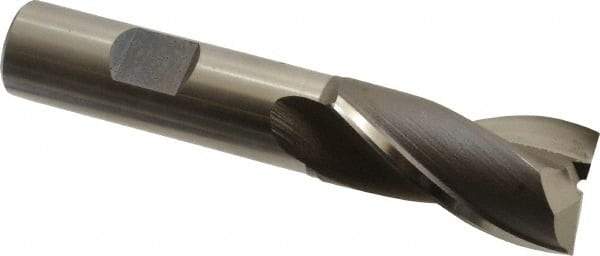 OSG - 25/32", 1-1/2" LOC, 5/8" Shank Diam, 3-5/8" OAL, 2 Flute, Vanadium High Speed Steel Square End Mill - Single End, Uncoated, Spiral Flute, 30° Helix, Centercutting, Right Hand Cut, Right Hand Flute, Series 573 - Benchmark Tooling