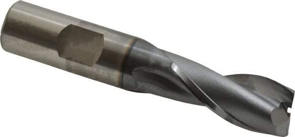 OSG - 5/8", 1-5/16" LOC, 5/8" Shank Diam, 3-7/16" OAL, 2 Flute, Vanadium High Speed Steel Square End Mill - Single End, TiCN Finish, Spiral Flute, 30° Helix, Centercutting, Right Hand Cut, Right Hand Flute, Series 573 - Benchmark Tooling