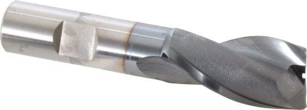 OSG - 13/16", 1-1/2" LOC, 5/8" Shank Diam, 3-5/8" OAL, 2 Flute, Vanadium High Speed Steel Square End Mill - Single End, TiCN Finish, Spiral Flute, 30° Helix, Centercutting, Right Hand Cut, Right Hand Flute, Series 573 - Benchmark Tooling