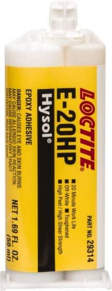 Loctite - 50 mL Cartridge Two Part Epoxy - 20 min Working Time, 4,690 psi Shear Strength, Series E-20HP - Benchmark Tooling