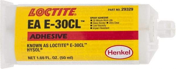 Loctite - 50 mL Cartridge Two Part Epoxy - 30 min Working Time, 4,270 psi Shear Strength, Series E-30CL - Benchmark Tooling