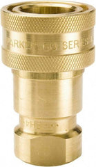 Parker - 1 NPTF Brass Hydraulic Hose Female Pipe Thread Coupler - 1,000 psi, 50 GPM - Benchmark Tooling