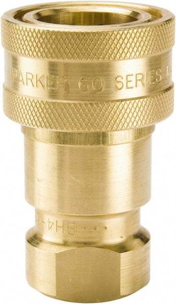 Parker - 3/8 NPTF Brass Hydraulic Hose Female Pipe Thread Coupler - 1,000 psi, 6 GPM - Benchmark Tooling